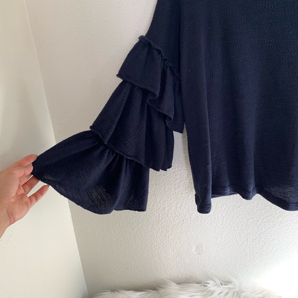 RO & DE Navy Blue Sweater Top Ruffle Sleeve - Picture 5 of 7